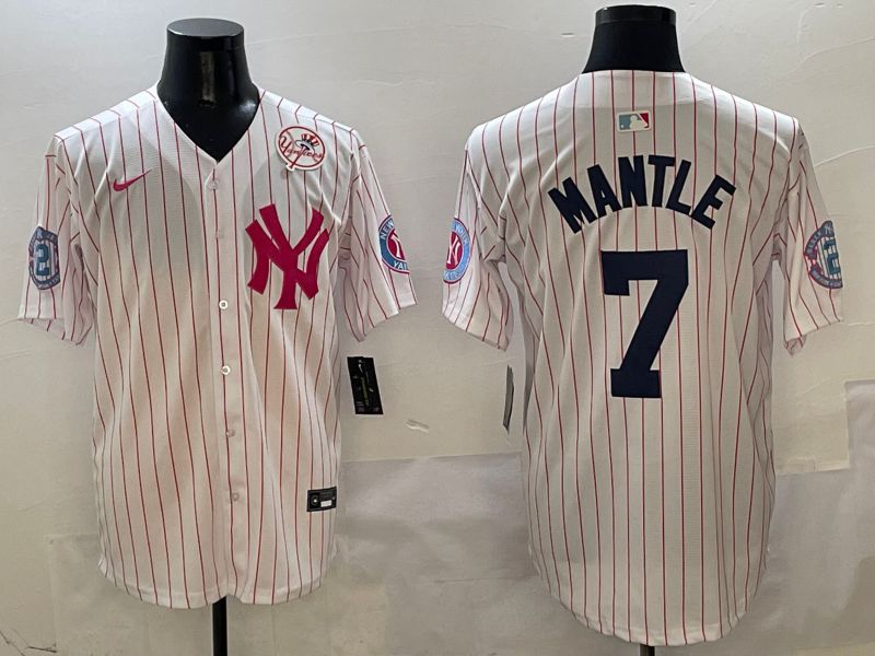 Men New York Yankees 7 Mantle White Stripe Jointly Name Nike 2025 MLB Jersey style 5